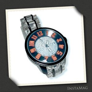 SAVINA Black w/Austrian Rhinestones Fashion Watch